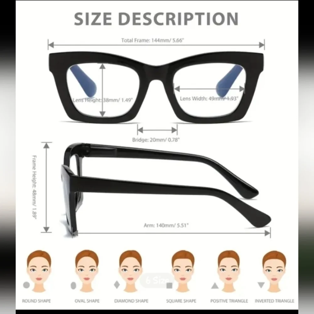 +2.00 Square reading glasses Oprah style Clear frame Blue light blocking readers